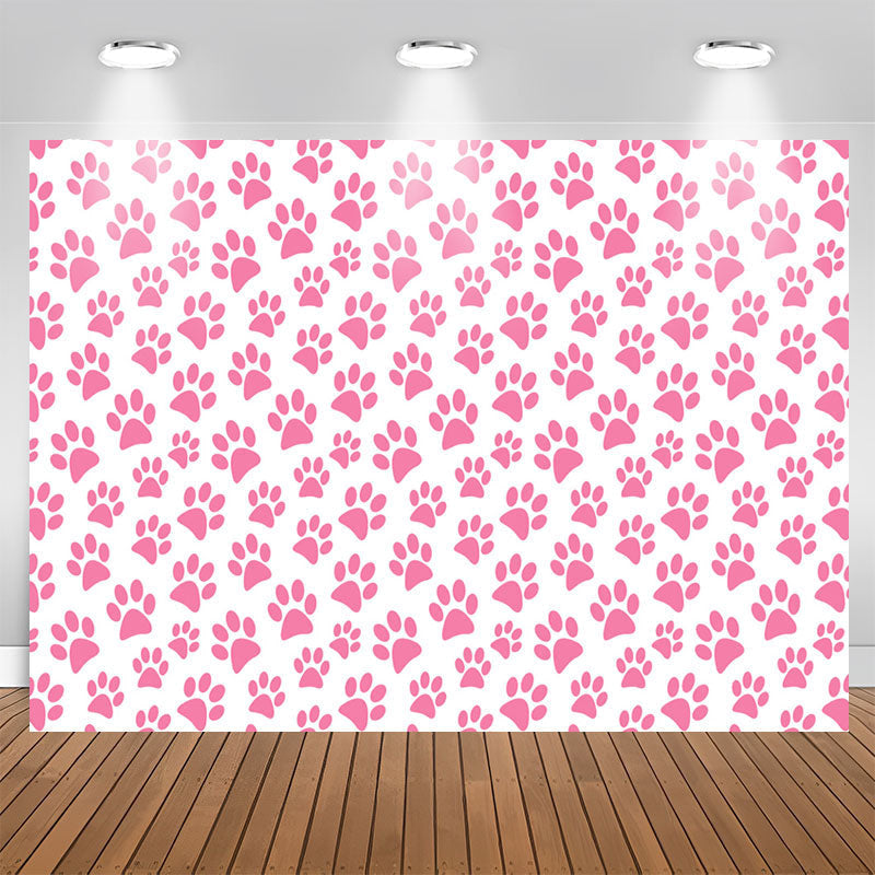 Aperturee - Pink Dog Paw Cartoon Themed Simple Birthday Backdrop