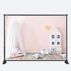 Aperturee - Pink Dollhouse Mosquito Net Girl Birthday Backdrop