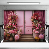 Aperturee - Pink Door Curtain Colorful Floral Backdrop For Photo