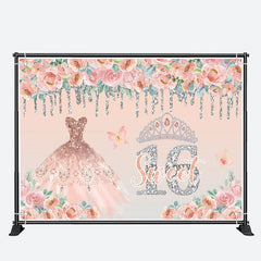 Aperturee - Pink Dress Glitter 16th Sweet Birthday Backdrop