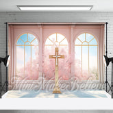 Aperturee - Pink Easter Spring Cross Fantasy Window Photo Backdrop