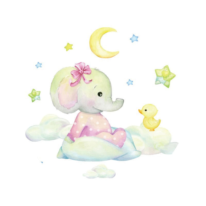 Aperturee - Pink Elephant And Moon Round Baby Shower Backdrop