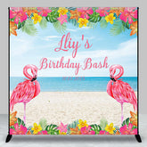 Aperturee - Pink Flamingo Floral Beach Custom Birthday Backdrop