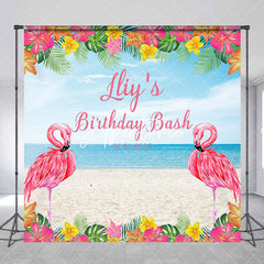 Aperturee - Pink Flamingo Floral Beach Custom Birthday Backdrop