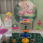 Aperturee - Pink Floral And Flamingo Round Valentines Backdrop