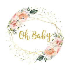 Aperturee - Pink Floral And Gold Glitter Round Baby Shower Backdrop