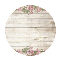 Aperturee - Pink Floral And Grey Wood Round Birthday Backdrop