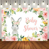 Aperturee - Pink Floral And Little Bunny Theme Baby Shower Backdrop