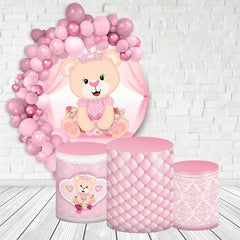 Aperturee Pink Floral And Teddy Bear Round Baby Shower Backdrop Kit