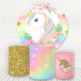 Aperturee Pink Floral And Unicorn Round Birthday Backdrop Kit