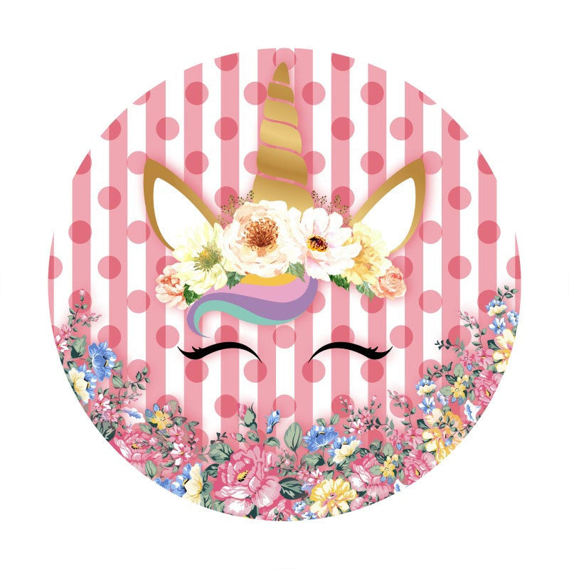 Aperturee - Pink Floral And Unicron Round Birthday Backdrop