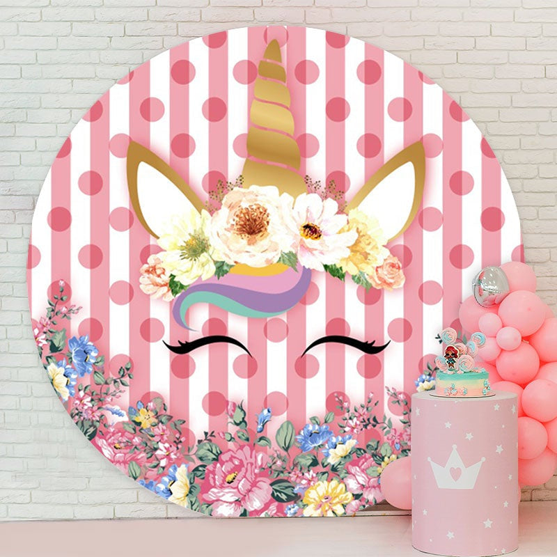 Aperturee - Pink Floral And Unicron Round Birthday Backdrop
