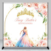 Aperturee - Pink Floral Crown Custom Name Quinceanera Backdrop
