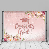Aperturee - Pink Floral Glitter Congrats Grad Best Photo Backdrop