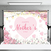 Aperturee - Pink Floral Heart Diamond Light Mothers Day Backdrop