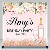 Aperturee - Pink Floral Leaf Wine Custom Birthday Party Backdrop