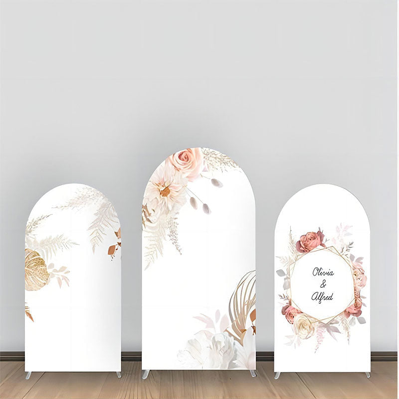 Aperturee - Pink Floral Leaves Faded White Arch Backdrop Kit