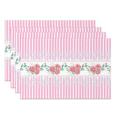 Aperturee - Pink Floral Leaves Repeat Stripe Set Of 4 Placemats