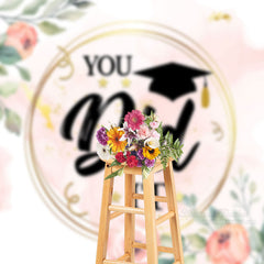 Aperturee - Pink Floral Leaves You Did It Grad Backdrop For Photo