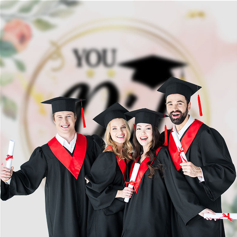 Aperturee - Pink Floral Leaves You Did It Grad Backdrop For Photo