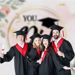 Aperturee - Pink Floral Leaves You Did It Grad Backdrop For Photo