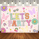 Aperturee - Pink Floral Lets Party Butterfly Birthday Backdrop