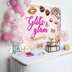 Aperturee - Pink Floral Make Up Lip Bow Knot Birthday Backdrop