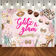 Aperturee - Pink Floral Make Up Lip Bow Knot Birthday Backdrop