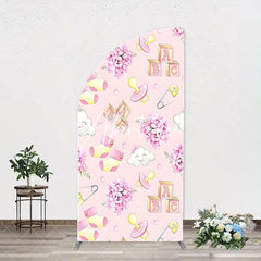 Aperturee - Pink Floral Pacifier Cloud Arch Baby Shower Backdrop