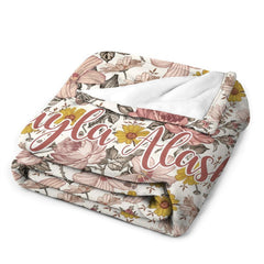 Lofaris Pink Floral Personalized Name Baby Blanket for Girl