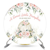 Aperturee Pink Floral Punpkin Circle Girl Baby Shower Backdrop