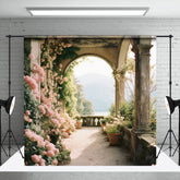 Aperturee - Pink Floral Retro Arch Spring Backdrop For Photo