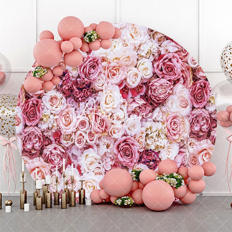 Aperturee - Pink Floral Romantic Wall Round Wedding Backdrop