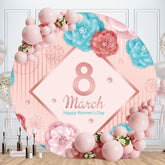 Aperturee - Pink Floral Round Happy Womens Day Decoration Backdrop