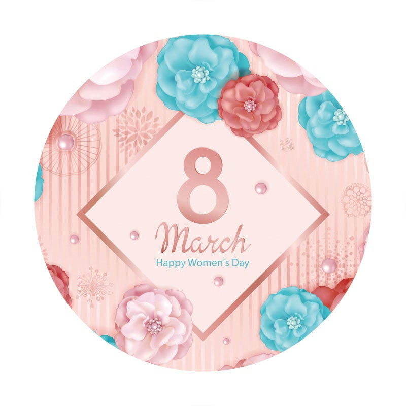 Aperturee - Pink Floral Round Happy Womens Day Decoration Backdrop