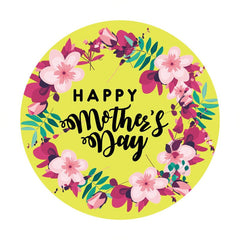 Aperturee - Pink Floral Round Yellow Happy Mothers Day Backdrop