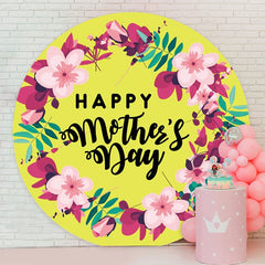 Aperturee - Pink Floral Round Yellow Happy Mothers Day Backdrop