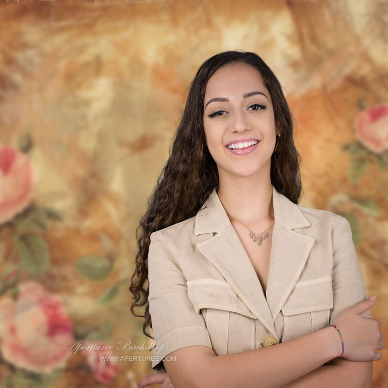 Aperturee - Pink Floral Scratch Wood Fine Art Photography Backdrop