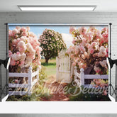 Aperturee - Pink Floral Tree Fresh Green Photo Spring Backdrop