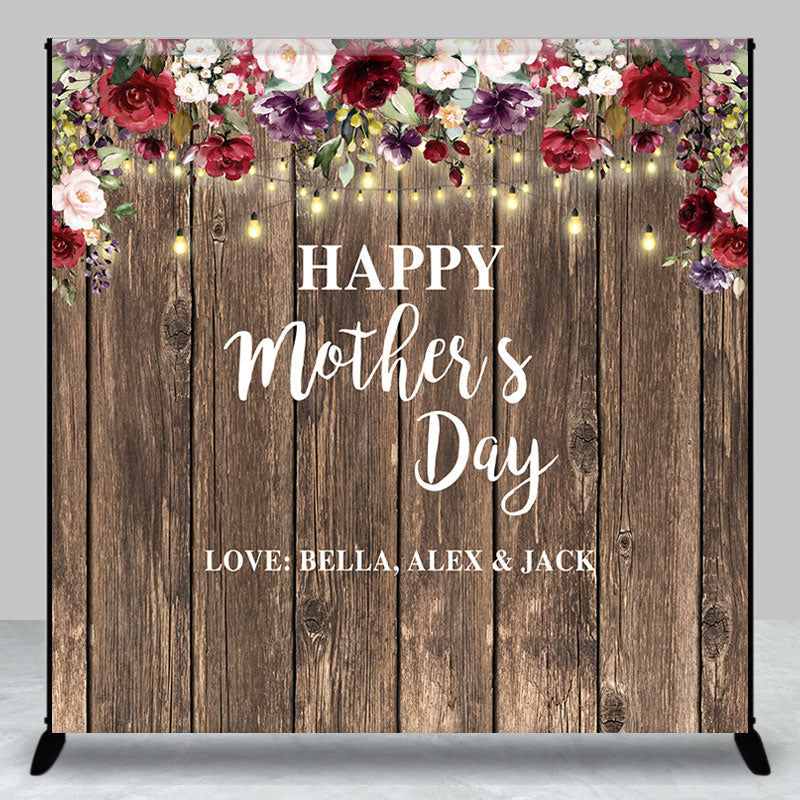Aperturee - Pink Floral Wood Wall Custom Mothers Day Backdrop