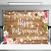 Aperturee - Pink Floral Wooden Wall Happy Retirement Backdrop