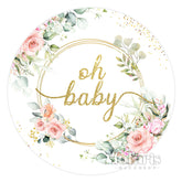 Aperturee Pink Flower And Golden Circle Baby Shower Backdrop