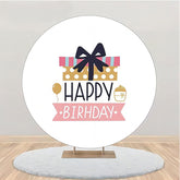 Aperturee - Pink Gift Black Bowknot Round Birthday Backdrop