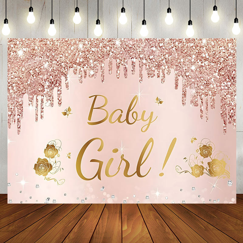 Aperturee - Pink Glitter Baby Girl Party Backdrop for Baby Shower