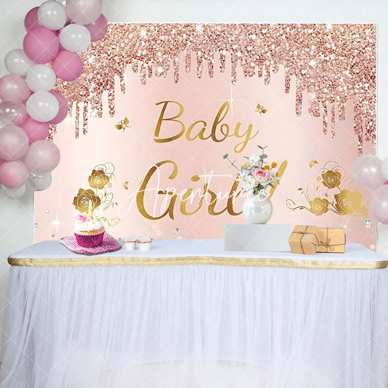 Aperturee - Pink Glitter Baby Girl Party Backdrop for Baby Shower