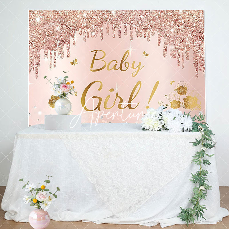 Aperturee - Pink Glitter Baby Girl Party Backdrop for Baby Shower