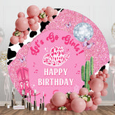 Aperturee - Pink Glitter Cactus Cowgirl Round Birthday Backdrop