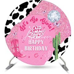 Aperturee - Pink Glitter Cactus Cowgirl Round Birthday Backdrop