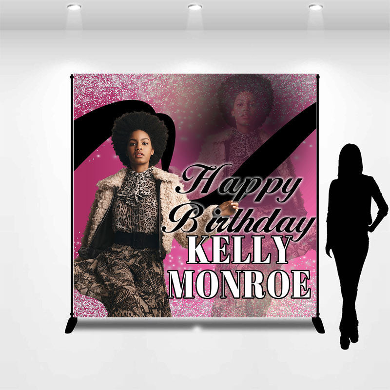 Aperturee - Pink Glitter Custom Photo Birthday Backdrop for Women