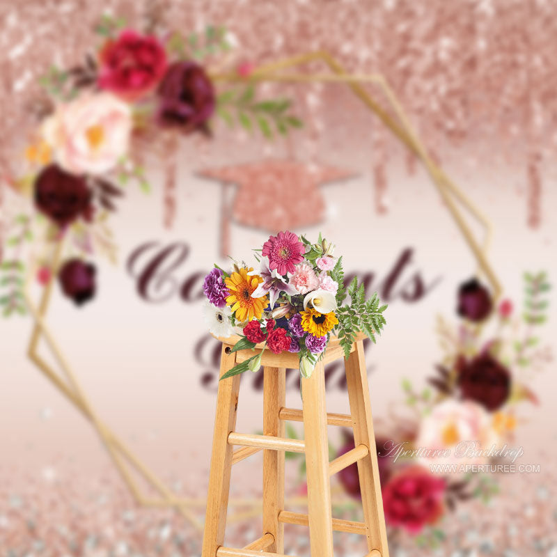 Aperturee - Pink Glitter Floral Grad Backdorp For Photography
